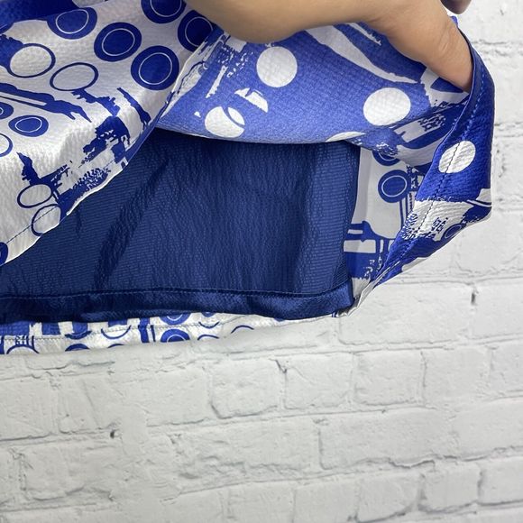 Dress Limited Collection 100% Silk Size 4 Mini Round Neck Geo Blue Flowy Soft - Picture 7 of 11